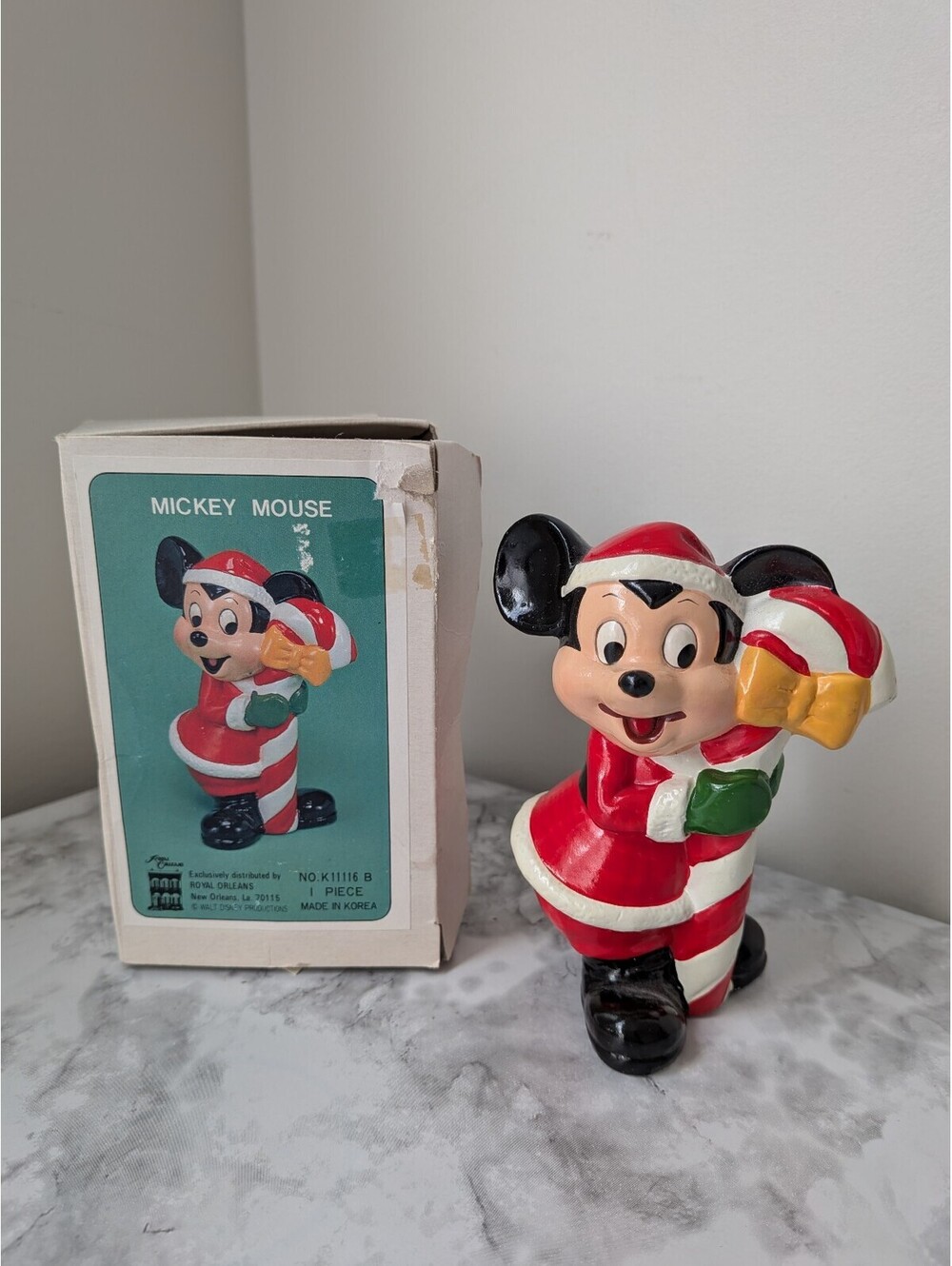 Vintage Mickey Mouse Walt Disney Santa Claus Christmas Candy Cane Figurine Vtg